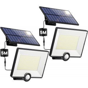 Lampe Solaire Extérieur Détecteur De Mouvement, [3 Modes/204led/2000lm] Lumière Solaire Extérieure Étanche Ip65 Éclairage Extérieur Solaire, Spot Led Avec Câble De 16,4ft Pour Jardin, Garage[2 Paquet - Neuf