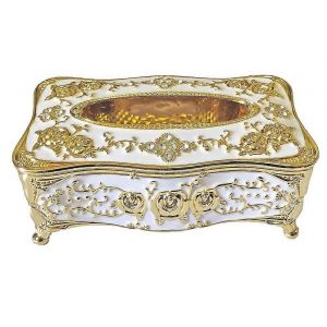 Support De Boîte De Mouchoirs En Strass,Luxueux Couvercle De Boîte De Mouchoirs Rose De Style Européen Pour La Maison (Or Et Blanc) - Neuf