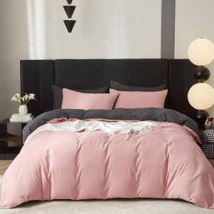 Sjzg-Housse De Couette Coton 140x200cm Gris Rose Coton Bleu Parure De Lit Adulte1 Personne Naturel Coton Moderne Super Doux Respirant Linge De Lit Avec Fermeture &Eacute;clair Avec 2 Taies D'oreiller 65x65 - Neuf