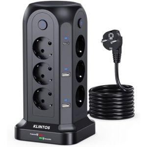 Multiprise avec Interrupteur, 12 Prises &Eacute;lectriques, 4 USB A & 2 USB C, Parafoudre 1500J, Tour avec C&acirc;ble 2M pour Maison et Bureau, Noir - Neuf