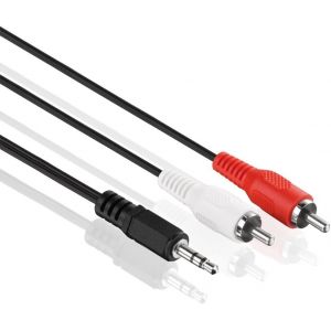 C&acirc;ble d'extension audio st&eacute;r&eacute;o 2x fiche Cinch vers fiche 3,5 mm, design ultra mince, 1,50 m, noir - Neuf