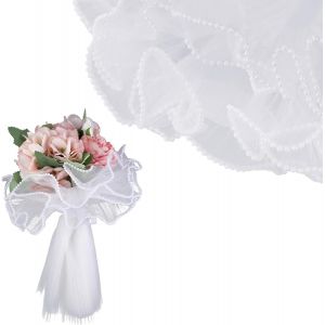 Dimeho Filet Cadeau De Fleurs, 3,6 M De Papier Net Pour Emballer Des Fleurs, Papier Cadeau Pour Bouquet Blanc Avec Bord Perlé, Papier Cadeau Ondulé Pour La Saint-Valentin, Mariage, Noël - Neuf