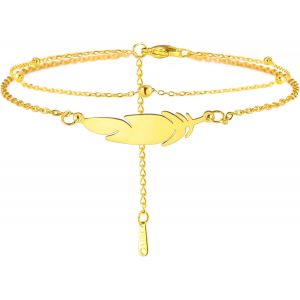 Kal-Cheville Femmes Chaîne De Pied Coloré Argent Plume Acier Inoxydable Double Chaîne De Pied Beach Style Mode Bohème Chaîne De Pied Chaîne De Pied Bijoux Accessoires Pour Femmes - Neuf
