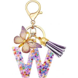 Kal-Porte-Cl&eacute;s Initiales Pour Filles Et Femmes, Rose, Violet, Flocon De Neige, Paillettes, Gouttes De Cristal, Jolis Papillons, D&eacute;coration De Cartable, Cl&eacute;s De Voiture, De Sac, Lettres - Neuf
