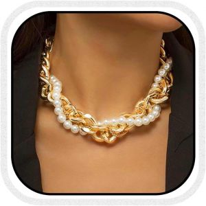 Kales-Collier Ras Du Cou En Perles Dorées Cubaines-Bijoux Tendance Pour Femme,Taille Unique,Perle,Pas De Gemme - Neuf
