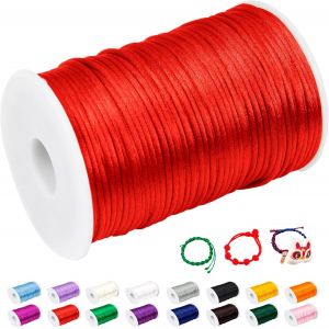 SJZG-2Mm Fil Nylon Pour Bracelet, 100M Fil Bracelet Cordon Satin Cordon Bracelet Coulissant Color&eacute; Ficelle Collier Pour Pendentif, Perles, Creation Bijoux, Diy Artisanat (Rouge) - Neuf