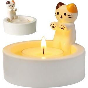 KALANKA-Chat Bougeoir, Chaton De Dessin Animé, Warming Paws Gypsum Candle Holder, Décoratif Maison, Mignon, pour Les Amoureux des Chats - Neuf