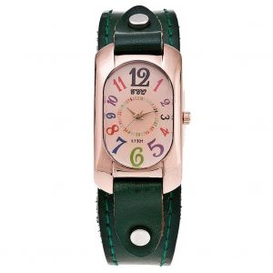 Montre A Quartz Vintage Ccq Pour Homme, Cadran Rectangulaire, Bracelet En Cuir Synthetique Et Alliage (Vert) - Neuf