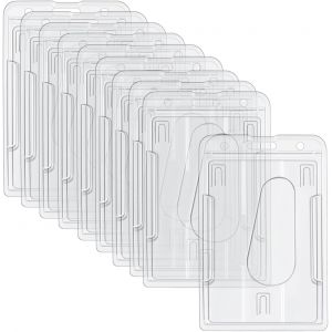 KALANKA-10 Pièces Porte Carte Transparent Rigide, 5,8 x 8,9 cm Porte Badge en Plastique Rigide avec Fente pour Le Pouce Porte Cartes en Plastique Dur pour le Bureau de L'école - Neuf