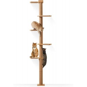 Subzonal-Arbre &Agrave; Chat &Agrave; 5 &Eacute;tages (206 Cm), R&eacute;glable Du Sol Au Plafond, Construction Murale Stable, Avec Griffoir, Pour Grimper, Gratter - Neuf