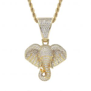 Collier Homme Orn&eacute; De Diamants, Pendentif &Eacute;l&eacute;phant Style Hip-Hop, Plaqu&eacute; Or 18 Carats, En Cuivre V&eacute;ritable, Micro-Incrust&eacute; De Zircons Color&eacute;s, Avec Cha&icirc;ne Corde. - Neuf