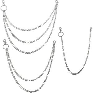 Lot de 3 cha&icirc;nes de pantalon punk, cha&icirc;nes de jeans en m&eacute;tal r&eacute;sistant, cha&icirc;nes de portefeuille hip hop gothique pour sacs &agrave; main et portefeuilles, accessoire DIY pour hommes et femmes, One/Double - Neuf