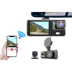 Cam&eacute;ra embarqu&eacute;e Wi-Fi 3 canaux avec cam&eacute;ras avant, arri&egrave;re et int&eacute;rieure, vision nocturne, &eacute;cran 2 pouces - Neuf