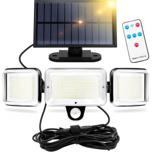 Lumiere Solaire Exterieur Avec Detecteur De Mouvement, 224 Leds Lampe Solaire Exterieur, 1600 Lumens Projecteur Solaire, Spot Solaire Avec T&eacute;l&eacute;commande, 4 Modes Eclairage Exterieur Solaire (1) - Neuf
