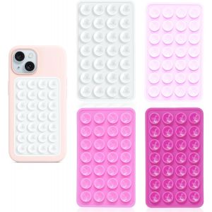 Lot De 4 Supports À Ventouse Pour Téléphone Avec Dos Adhésif ¿ 28 Micro Poignées Sous Vide Pour Salle De Bain, Tableau De Bord De Voiture, Salle De Sport ¿ Sticks Sur Carrelage/Verre/Miroir - Neuf