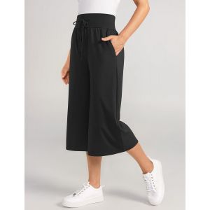 Pantalon 3/4 Pour Femme - Pantalon De Loisirs - Pantalon De Sport L&eacute;ger - Pantalon D'entra&icirc;nement Ample - Pantalon De Yoga - Jambe Large - Taille &Eacute;lastique - Poche Pour Le Sport, Le Yoga, Le - Neuf