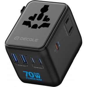 JGD-Adaptateur Prise Universelle, Adaptateur Voyage International avec 3 USB-C(GaN 70W), 2 USB-A &iquest; 2 AC, Concerner France vers USA, UK, EU, AU &iquest; 224+ Pays (Noir) - Neuf