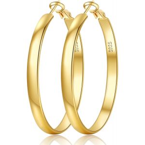 Tianyi-Cr&eacute;oles Argent 925 Pour Femme 5mm De Large Argent 925 Grand Hypoallerg&eacute;nique 14k Boucles D'oreilles Or Cr&eacute;oles Pour Femme 30/40/50/60/70mm - Neuf