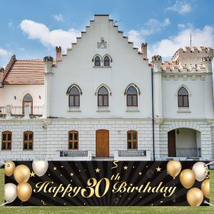 SJZG-Banni&egrave;re D&eacute;corative Pour 30 Ans - Noir Et Dor&eacute; - Pour Hommes Et Femmes - Taille Longue - 30 D&eacute;corations De F&ecirc;te D'Anniversaire - 300 &times; 50 Cm - Neuf