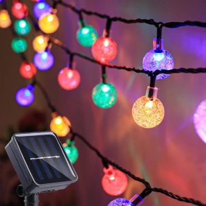 KAL-Guirlande Lumineuse Solaire De 4 M, 20 Led, Boules De Cristal Étanches, Lumières De Pâques Pour Fête, Clôture, Camping, Terrasse, Noël, Pâques (Multicolore) - Neuf