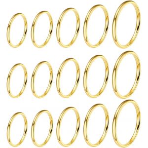 Kahfl-15 Pcs Acier Inoxydable Bague Empilables Bande Knuckle Anneaux Pour Femme 2mm Anneau D'articulation Midi Bague Argent/Or/Or Rose - Neuf