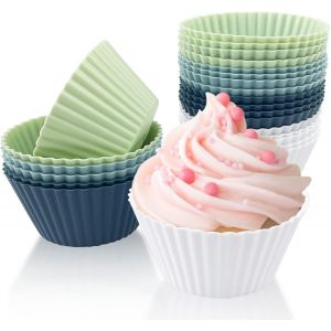 Lot De 24 Moule Muffins Silicone, S Moules &Agrave; Cupcakes Et Muffins,Anti-Adh&eacute;sif Caissettes Muffins,Tasses De Cuisson En Silicone Pour P&acirc;tisseries,G&acirc;teau,Puddings (4 Couleurs) - Neuf