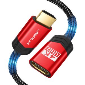 C&acirc;ble d'extension HDMI, M&acirc;le vers Femelle, rallonge en nylon tress&eacute;, adaptateur HDMI 2.0 Prise en charge 4K@60 Hz, 3D, HDR,Full HD, ARC, Ethernet compatible avec TV, PS4/3 (1m) Rouge - Neuf
