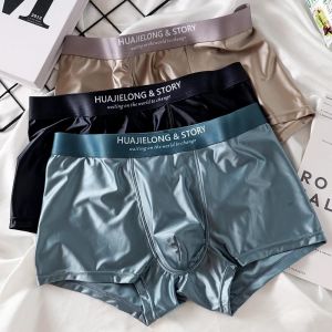 Boxer De Luxe En Satin De Soie Glac&eacute;e,Sous-V&ecirc;tement D'&eacute;t&eacute; Lisse Et Frais Pour Hommes,Culotte D'entrejambe En Maille Respirante,3 Pi&egrave;ces/Paquet.6.4xl - Neuf