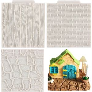Ayuhr-Rock Brique Mur Texture Fondant Moules Grain De Bois Écorce D'arbre Silicone Impression Tapis Pour Diy Décoration De Gâteau Cupcake Topper Chocolat Polymère Argile Gomme Pâte Ensemble De 3 - Neuf