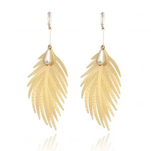 Boucles D'oreilles Pendantes Elegantes En Alliage Dore Pour Femme (Plume) - Neuf