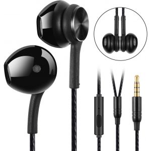 KALANKA-Écouteurs Filaire Intra-Auriculaires Magnétiques de Sport,Ergonomique Stéréo avec Microphone, Anti-Bruit Casque, Haute Définition, Jack 3.5mm pour Samsung,LG,Xiaomi,Sony,Huawei etc - Noir - Neuf