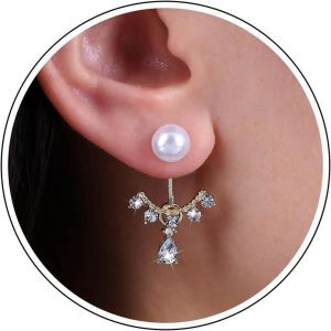 Kal-Boho Perle Cz Oreille Veste Boucles D'oreilles Larme Cristal Boucles D'oreilles Cz Perle Avant Arrière Boucles D'oreilles Bijoux Pour Les Femmes - Neuf