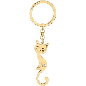 KAL-Porte-Cl&eacute;s Chat En Acier Inoxydable Cadeaux Mignon Chat Pour Femme Filles Porte-Cl&eacute;s Chat Porte-Monnaie Cl&eacute;s De Voiture Charms - Neuf