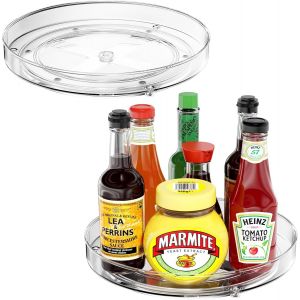 Tianyi-2 Pi&egrave;ces Plateau Tournant Transparents, Organisateur Pour &Eacute;pices Condiment Rangement De Cuisine, Plateau Rond Socle Plastique Tournant Pour Le Placard, Pour Salon/Salle &Agrave; Manger - Neuf