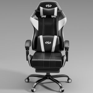 Fauteuil de Gaming Ergonomique avec Coussinage Ultra-Doux &agrave; Ressorts, Chaise de Bureau avec Appui-t&ecirc;te et Soutien Lombaire, Inclinaison R&eacute;glable et Repose-pieds, Fabriqu&eacute; en Similicuir Durable, Cadeau pour Petit Ami - Neuf
