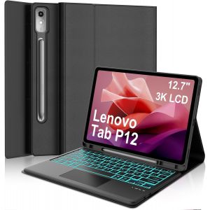 Clavier Pour Lenovo Tab P12 12.7"" 2023 Avec Pavé Tactile, Étui Clavier Pour Lenovo Tab P12 2023 Magnétique Amovible Français Azerty Layout, Noir - Neuf