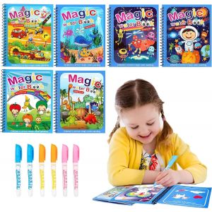 KALANKA-Cahiers de Coloriage à Eau 6 Pièces Coloriage Magique Book Livre de Coloriage D'eau Réutilisable Peinture Magique à L'eau Cahier de Dessin Magique pour Enfants 3 Ans Plus - Neuf