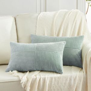 Eryi-Lot De 2 Boho Housse De Coussin 35x60 Bleu Grisâtre,À Motif Croisé Decoration Housses De Coussin En Velours Côtelé,Douillet Taie D'oreiller Housse Coussin Moderne Pour Canapé Chambre Chaise Lit - Neuf