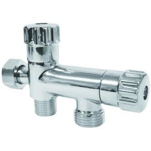 Robinet WC 3 voies anticalcaire avec t&ecirc;te c&eacute;ramiqueentr&eacute;e &eacute;crou-tournant F3/8"sortie M3/8" et M1/2"finition chrom&eacute;edesign moderne5 ans de garantie - Neuf