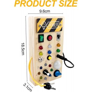 Busy Board Toy Montessori 1 2 3 4 Year Old Educational Sensory Board Game Wooden Montessori Activity Board with LED Light Switch - Neuf