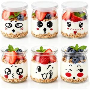 Mevronisshop-200 Ml/136 Gr Pot Yaourt, 6 Pots Yaourts Avec Couvercle, Pot En Verre Pour Yaourt Maison, Desserts Maison, Overnight Oats - Neuf