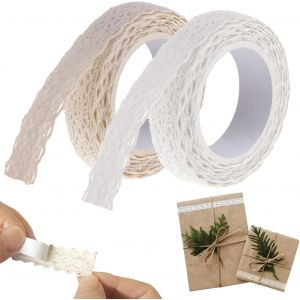 Mevronisshop-Dentelle Adhesif Beige Et Blanc Ruban Adh&eacute;sif Autocollante Vintage Floral Couture Pour Scrapbooking D&eacute;co D'anniversaire Bricolage Artisanat 3,6m, 1,5 Cm De Large - Neuf