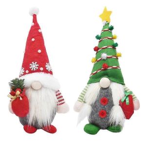 Lot de 2 nains de No&euml;l en peluche, d&eacute;corations rouges faites &agrave; la main - D&eacute;corations de table de No&euml;l - Neuf