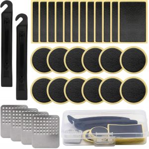Letnerny-Rustine Velo Kit Reparation Velo 30 Pi&egrave;ces Kit De R&eacute;paration De Patch De Pneu De V&eacute;lo Patchs Auto-Adh&eacute;sifs Sans Colle Pour Pneu De V&eacute;lo Avec R&acirc;pes En M&eacute;tal Pour V&eacute;los De Route - Neuf