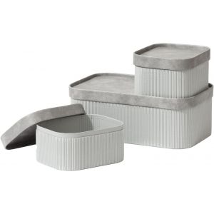 Plateau décoratif et paniers de rangement en carton ondulé,lot de 3,Gris orage. Boîtes en papier robustes,empilables,avec couvercles en cuir végétalien - Neuf