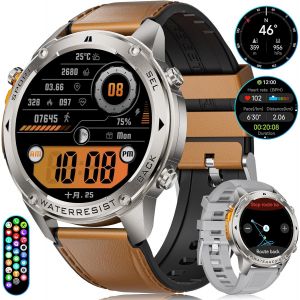 Dm2 Montre Connectée Homme Gps 48Mm- 45 Jours D'Autonomie/5Atm&Ip69K Étanche,Boussole Altimètre Appel 1.43"" Amoled Toujour Activé,24H Suivi Santé,170 + Modes De Sport Smartwatch Cuir - Neuf