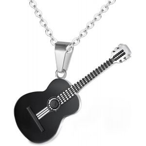 Kal-Collier Guitare, Collier De Guitare &Eacute;lectrique Rock En Acier Inoxydable Pour Hommes Collier De Basse Collier De Guitare Avec Cha&icirc;ne Rolo Cadeau De Style Musical Pour Femmes - Neuf