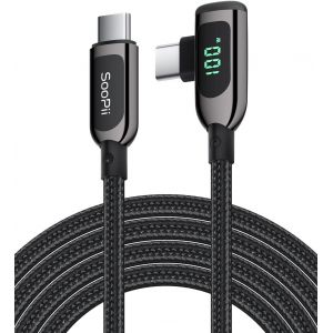 100W C&acirc;ble USB C vers USB C &agrave; angle droit,c&acirc;ble de type C tress&eacute; en alliage de zinc de avec affichage LED pour lphone 15/iPad Mini/Air/Pro,MacBook Pro,Galaxy S23/S22/S10,Pixel - Neuf