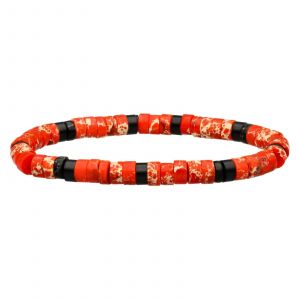 Bracelet Perles Heishi Jaspe Orange Agate Noire - Neuf