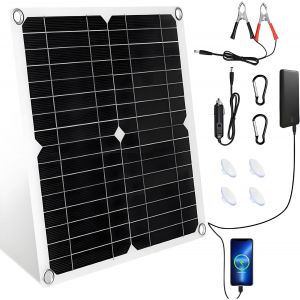 &iquest;12W Panneau Solaire Portable 16V Kit&iquest; 12W IP67 Chargeur Solaire 2-Port USB Mini Panneau Solaire Camera Exterieur Maintien de Charge Batterie Chargeurs Solaires pour T&eacute;l&eacute;phones Camping Car Moto - Neuf